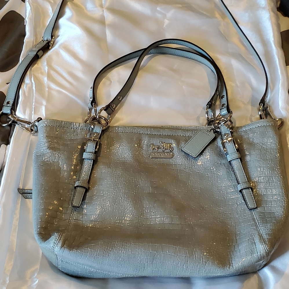 Coach | Retro Blue Patent Crocodile embossed Tote Shoulder Bag, Removabl…